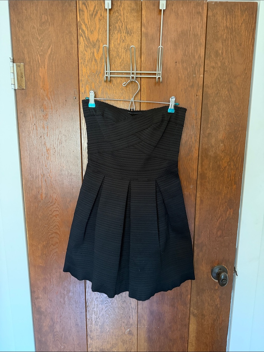 Express Strapless Black Textured A-Line Dress